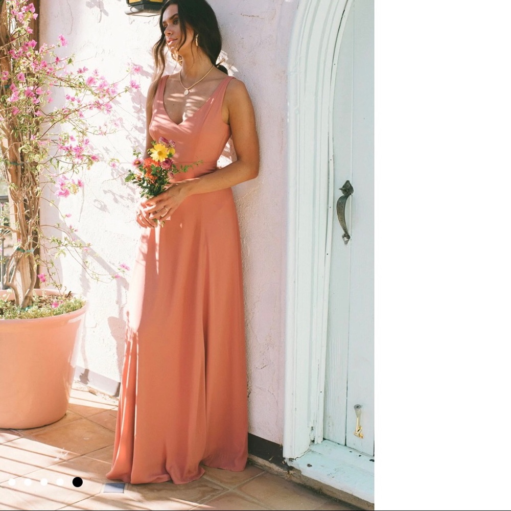 Show Me Your MuMu Jenn Pink Satin Maxi Bridesmaid Dress Plunge Back Size Small